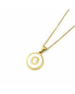 Simple Style Gold Plated Shell Stainless Steel Necklaces Round Letter Titanium Steel Pendant Necklace 