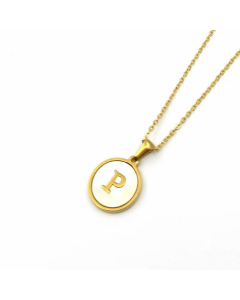 Simple Style Gold Plated Shell Stainless Steel Necklaces Round Letter Titanium Steel Pendant Necklace 
