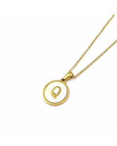 Simple Style Gold Plated Shell Stainless Steel Necklaces Round Letter Titanium Steel Pendant Necklace 