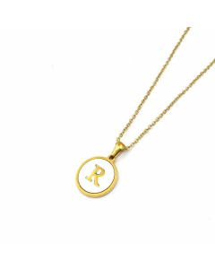 Simple Style Gold Plated Shell Stainless Steel Necklaces Round Letter Titanium Steel Pendant Necklace 