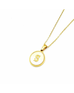Simple Style Gold Plated Shell Stainless Steel Necklaces Round Letter Titanium Steel Pendant Necklace 