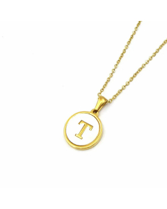 Simple Style Gold Plated Shell Stainless Steel Necklaces Round Letter Titanium Steel Pendant Necklace 