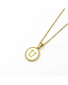 Simple Style Gold Plated Shell Stainless Steel Necklaces Round Letter Titanium Steel Pendant Necklace 