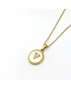 Simple Style Gold Plated Shell Stainless Steel Necklaces Round Letter Titanium Steel Pendant Necklace 