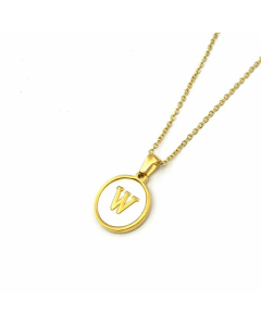 Simple Style Gold Plated Shell Stainless Steel Necklaces Round Letter Titanium Steel Pendant Necklace 