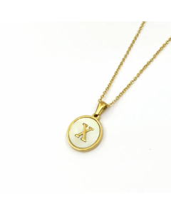Simple Style Gold Plated Shell Stainless Steel Necklaces Round Letter Titanium Steel Pendant Necklace 