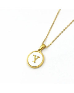 Simple Style Gold Plated Shell Stainless Steel Necklaces Round Letter Titanium Steel Pendant Necklace 