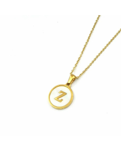 Simple Style Gold Plated Shell Stainless Steel Necklaces Round Letter Titanium Steel Pendant Necklace 
