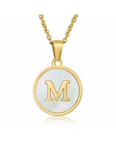 Simple Style Gold Plated Shell Stainless Steel Necklaces Round Letter Titanium Steel Pendant Necklace 