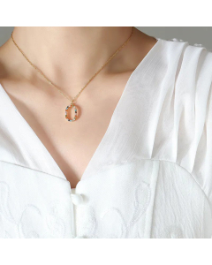 Fashion Oval Titanium Steel Pendant Necklace Plating Color Zircon Stainless Steel Necklaces