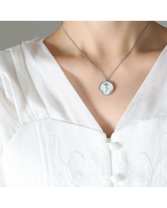 Romantic Round Rose Pendent Titanium Steel Necklace Enamel Stainless Steel Necklaces