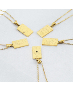 Square Tag With Star Moon Eye Titanium Steel Pendant Necklace Gold Plated Stainless Steel Necklaces