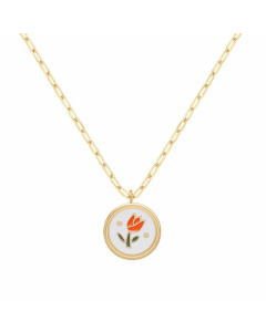 Fashion Flower Titanium Steel Round Pendant Necklace Stoving Varnish Plating Stainless Steel Necklaces