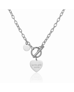 Fashion OT Buckle Letter Heart Shape Pendant Necklace Plating Stainless Steel Necklaces