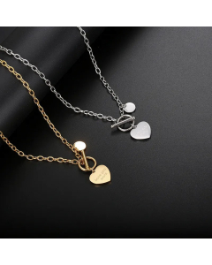 Fashion OT Buckle Letter Heart Shape Pendant Necklace Plating Stainless Steel Necklaces