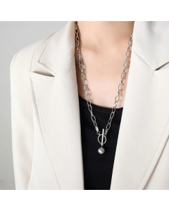 Fashion Geometric Ball Titanium Steel Necklace OT Buckle Stainless Steel Necklaces