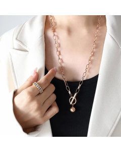 Fashion Geometric Ball Titanium Steel Necklace OT Buckle Stainless Steel Necklaces