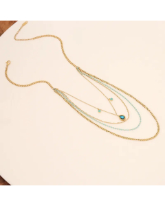 Fashion Layered Necklaces  Eye Stainless Steel Inlay Artificial Gemstones Stainless Steel Necklaces 