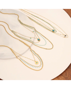 Fashion Layered Necklaces  Eye Stainless Steel Inlay Artificial Gemstones Stainless Steel Necklaces 