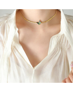 Retro Enamel Stainless Steel Butterfly Titanium Steel Choker Necklaces