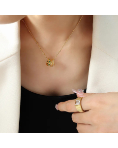 Fashion Inlay Zircon Stainless Steel Necklaces Irregular Round Titanium Steel Necklace 