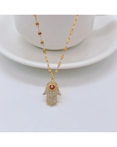 Fashion Hand Eye Titanium Steel Necklace Plating Rhinestones Stainless Steel Necklaces