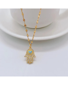 Fashion Hand Eye Titanium Steel Necklace Plating Rhinestones Stainless Steel Necklaces