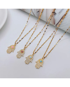 Fashion Hand Eye Titanium Steel Necklace Plating Rhinestones Stainless Steel Necklaces