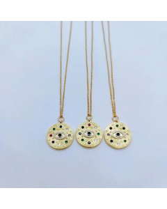 Fashion Round Devil's Eye Titanium Steel Necklace Inlay Color Zircon Stainless Steel Necklaces