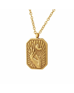 Retro Square Palm Titanium Steel Necklace Plating Stainless Steel Necklaces