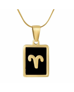 Fashion Square Tag With Constellation Pendant Necklace Gold Plated Shell Stainless Steel Necklaces-Black-Aries