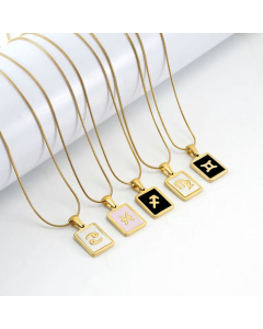 Fashion Square Tag With Constellation Pendant Necklace Gold Plated Shell Stainless Steel Necklaces
