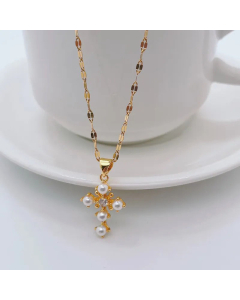 Fashion Plating Artificial Pearls Stainless Steel Necklaces Cross Titanium Steel Necklace