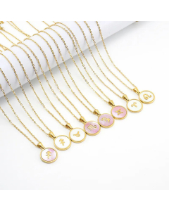Fashion Round Constellation Inlay Sheel Pendant Stainless Steel Plating Necklace 
