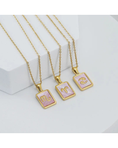 Fashion Inlay Pink Shell Stainless Steel Necklaces Constellation Rectangle Stainless Steel Pendant Necklace