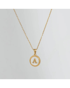 Simple Style Round Gold Plated Shell Stainless Steel Necklace Letter Titanium Steel Pendant Necklace