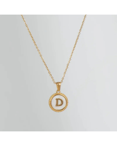 Simple Style Round Gold Plated Shell Stainless Steel Necklace Letter Titanium Steel Pendant Necklace