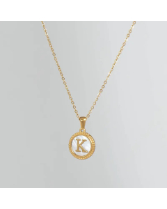 Simple Style Round Gold Plated Shell Stainless Steel Necklace Letter Titanium Steel Pendant Necklace