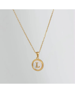 Simple Style Round Gold Plated Shell Stainless Steel Necklace Letter Titanium Steel Pendant Necklace