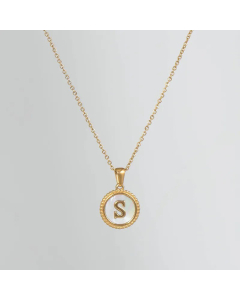Simple Style Round Gold Plated Shell Stainless Steel Necklace Letter Titanium Steel Pendant Necklace