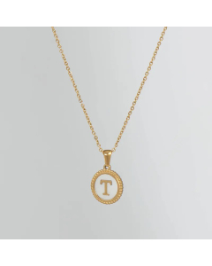 Simple Style Round Gold Plated Shell Stainless Steel Necklace Letter Titanium Steel Pendant Necklace