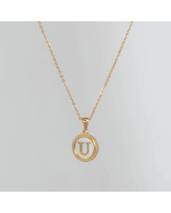 Simple Style Round Gold Plated Shell Stainless Steel Necklace Letter Titanium Steel Pendant Necklace