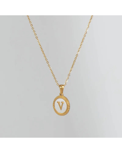 Simple Style Round Gold Plated Shell Stainless Steel Necklace Letter Titanium Steel Pendant Necklace