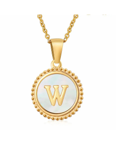 Simple Style Round Gold Plated Shell Stainless Steel Necklace Letter Titanium Steel Pendant Necklace