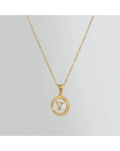 Simple Style Round Gold Plated Shell Stainless Steel Necklace Letter Titanium Steel Pendant Necklace