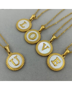 Simple Style Round Gold Plated Shell Stainless Steel Necklace Letter Titanium Steel Pendant Necklace