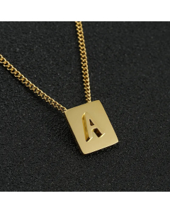 Fashion Gold Plated Stainless Steel Necklaces Letter Square Stainless Steel Pendant Necklace 