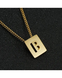 Fashion Gold Plated Stainless Steel Necklaces Letter Square Stainless Steel Pendant Necklace 