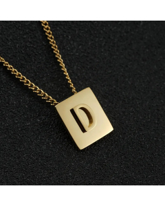 Fashion Gold Plated Stainless Steel Necklaces Letter Square Stainless Steel Pendant Necklace 
