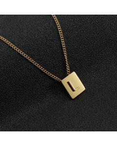 Fashion Gold Plated Stainless Steel Necklaces Letter Square Stainless Steel Pendant Necklace 